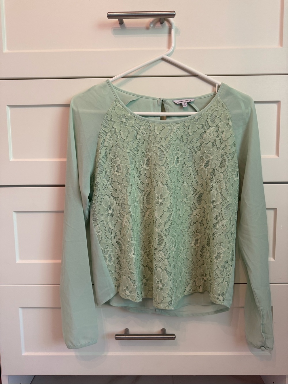 Naked Zebra Mint Green Lace Front Long-Sleeve Top
